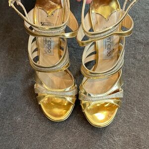 Jimmy Choo Metallic Gold Strappy Heels